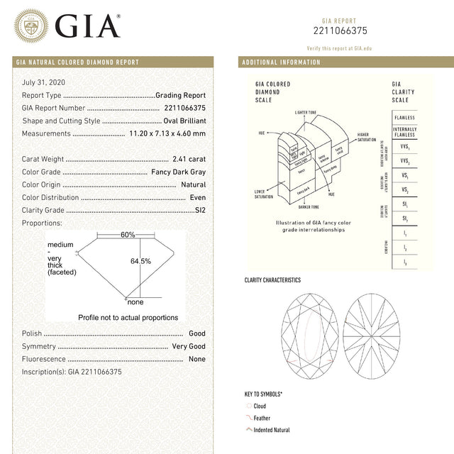 2.41ct 11.20x7.13x4.60mm GIA SI2 Fancy Grey Oval Brilliant 19265-01 - Misfit Diamonds