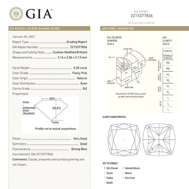 0.20ct 3.16x3.06x2.13mm GIA SI2 Fancy Pink Cushion Brilliant 🇦🇺 24099-01