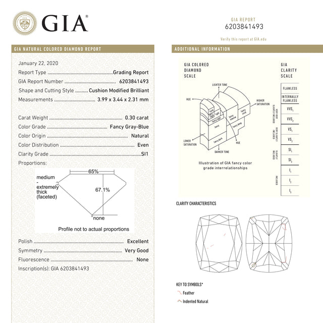 0.30ct 3.99x3.44x2.31mm GIA SI1 Fancy Grey-Blue Cushion Brilliant 24142-01