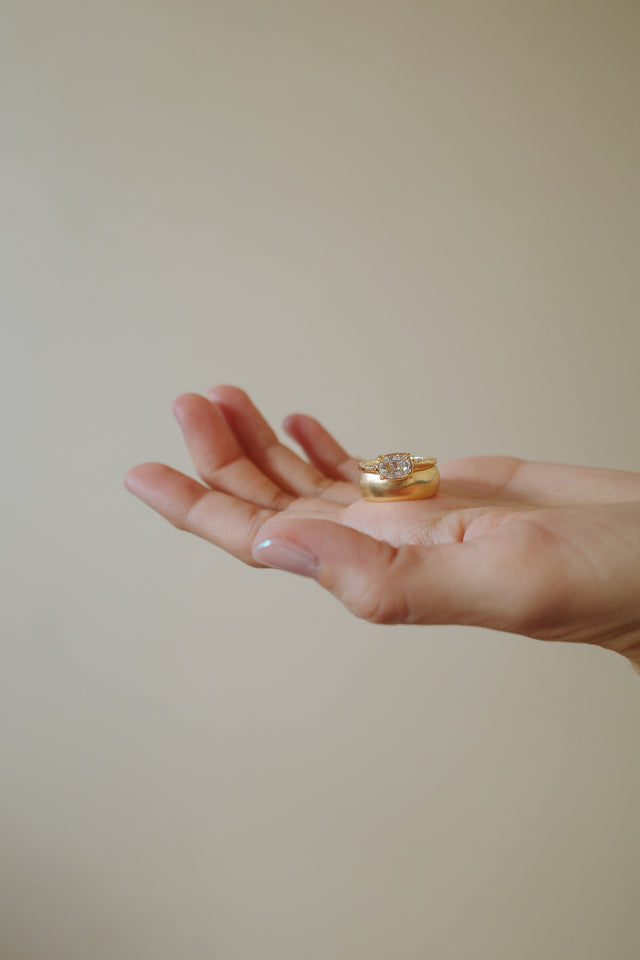 Old Mine Cut Diamond Basket Ring