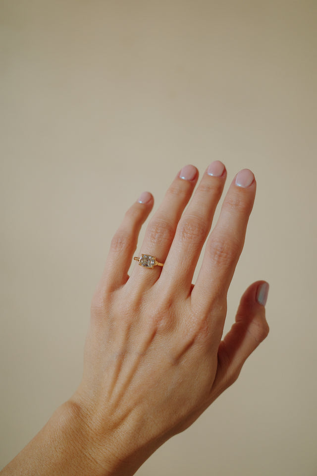 Old Mine Cut Diamond Basket Ring