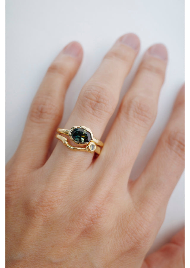 Blue/Yellow Oval Sapphire + Band Set