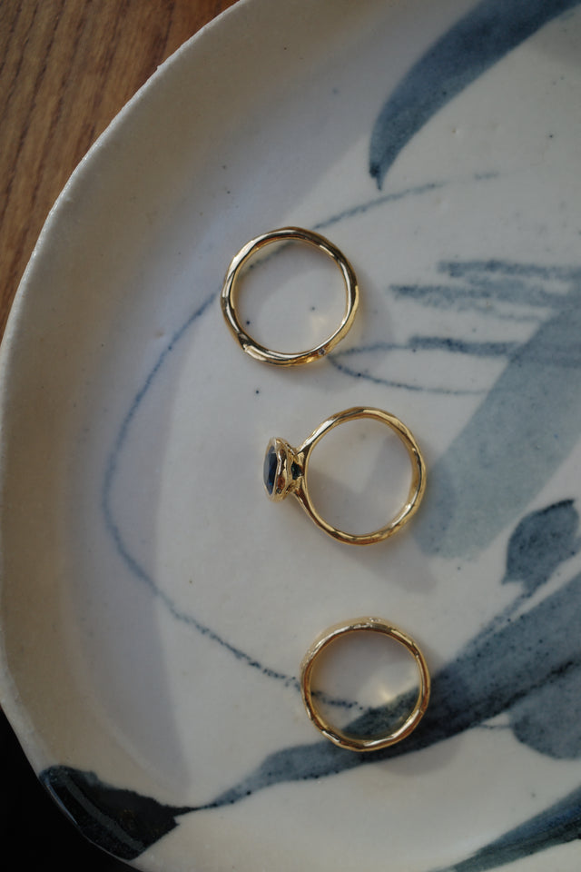 Blue Molten Oval Sapphire Triple Band Set