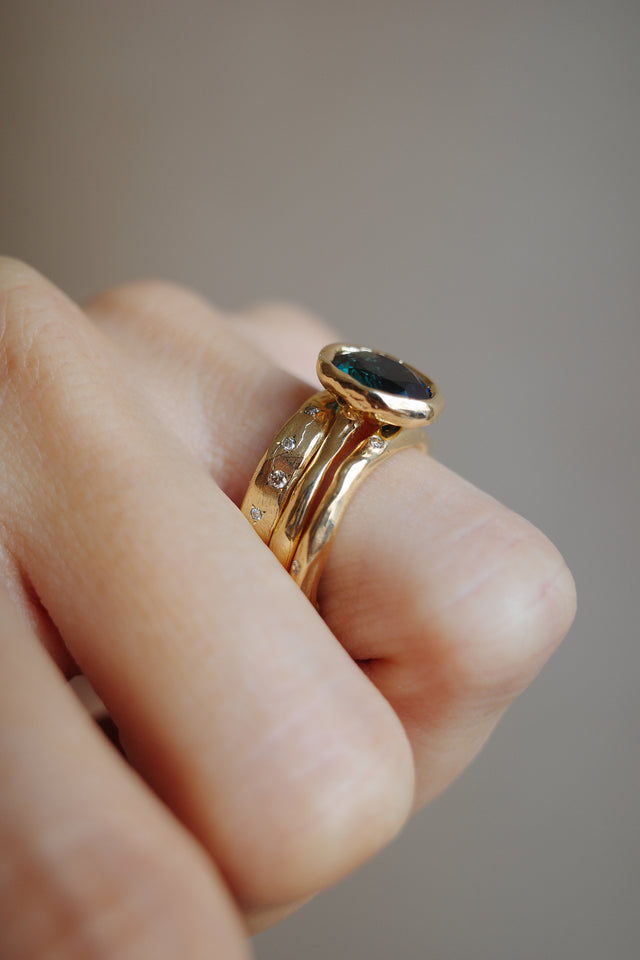 Blue Molten Oval Sapphire Triple Band Set