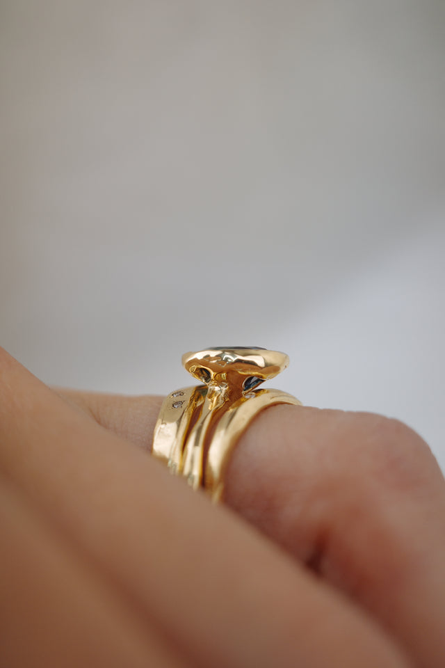 Blue Molten Oval Sapphire Triple Band Set