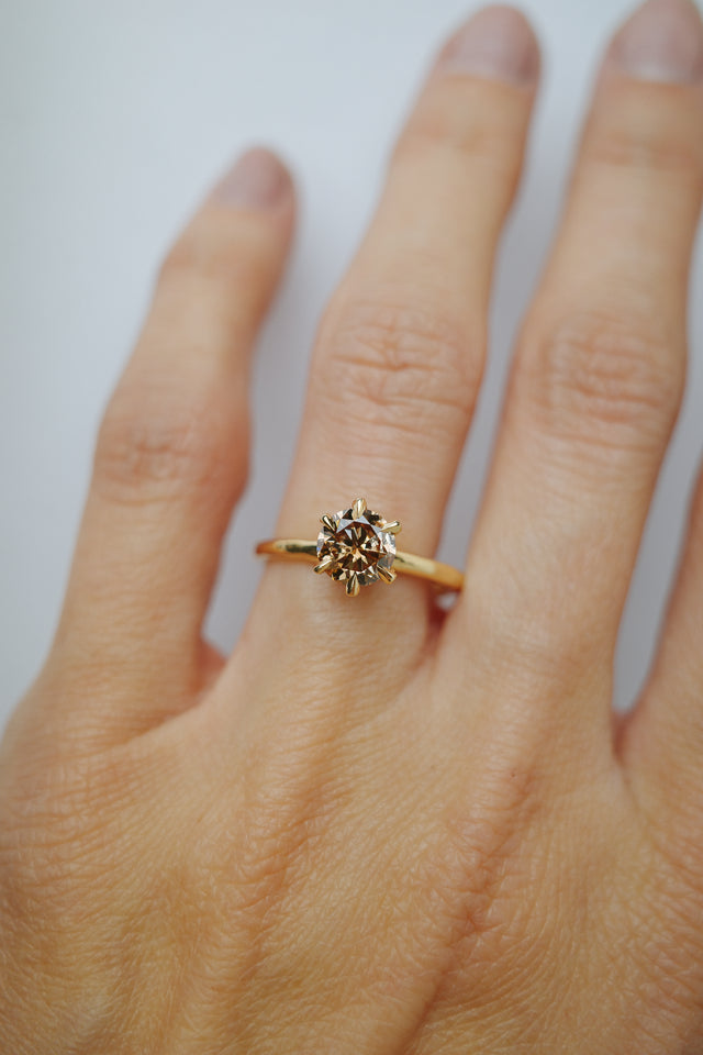 Champagne Diamond Six Prong Solitaire
