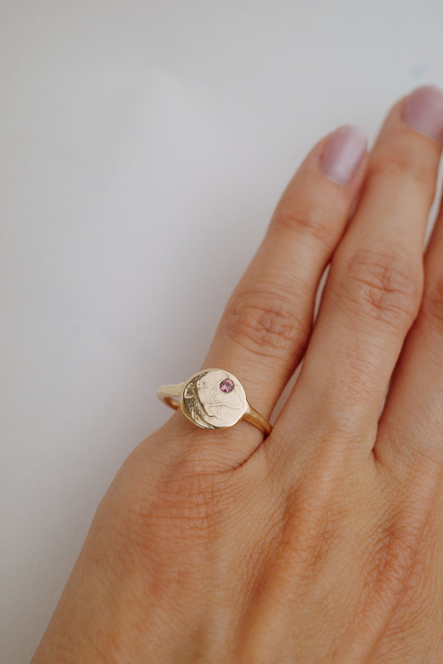 Mars Signet Ring in Yellow Gold + Ruby