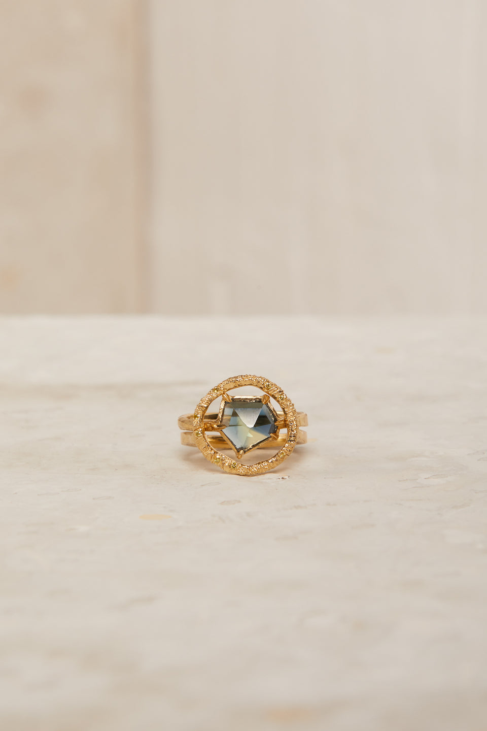 Sapphire + Diamond Halo Ring Pair