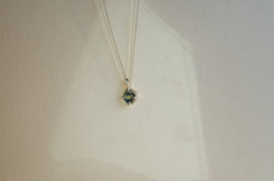 Floating Sapphire Slice Necklace