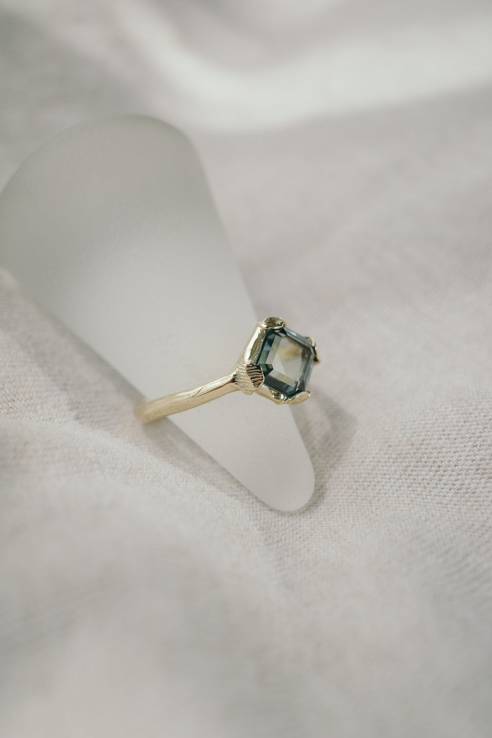 Green Portrait Cut Sapphire Ring