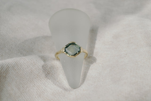 Green Portrait Cut Sapphire Ring