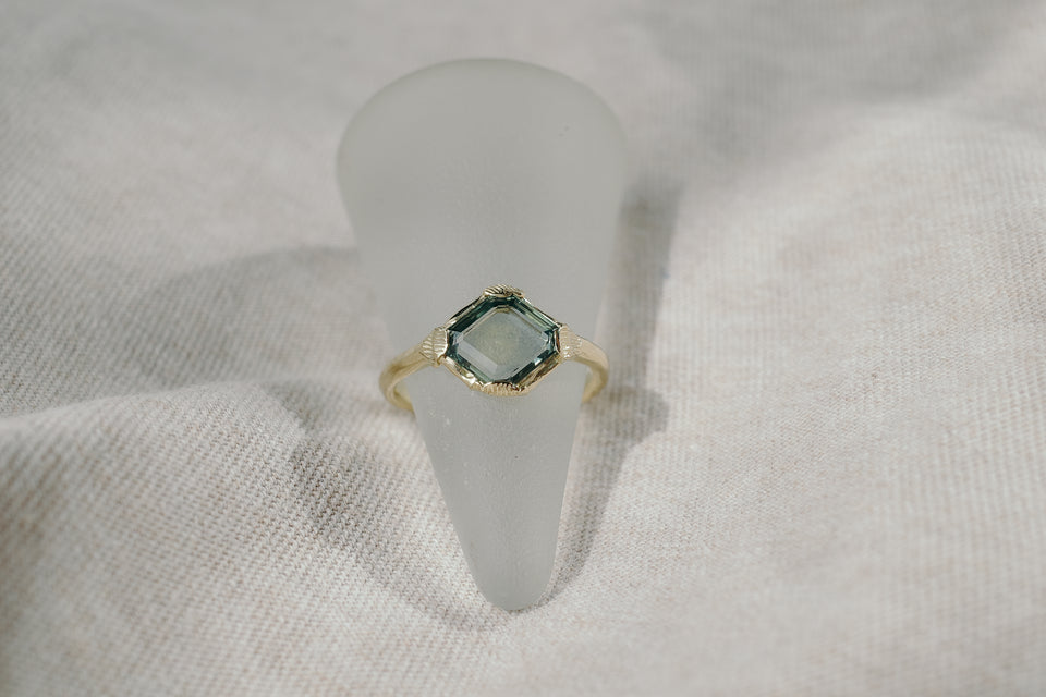 Green Portrait Cut Sapphire Ring