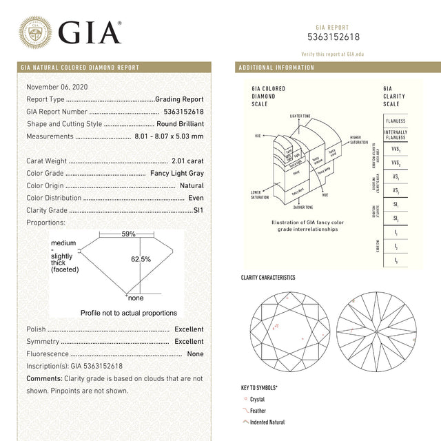 2.01ct 8.07x8.01x5.03mm GIA SI1 Fancy Grey Round Brilliant 18868-01 - Misfit Diamonds