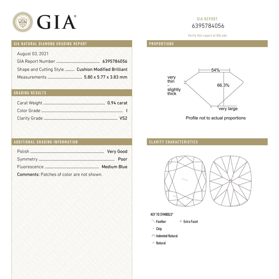 0.94ct 5.80x5.77x3.83mm GIA VS2 I Antique Old Mine Cut 19791-01