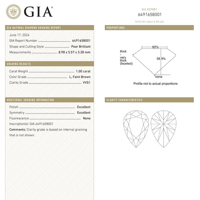 1.00ct 8.98x5.57x3.28mm GIA VVS1 L Pear Brilliant 27373-01