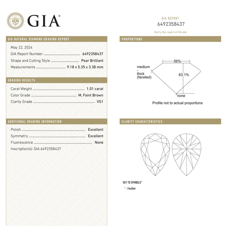 1.01ct 9.18x5.35x3.38mm GIA VS1 M Pear Brilliant 🇨🇦 25102-01