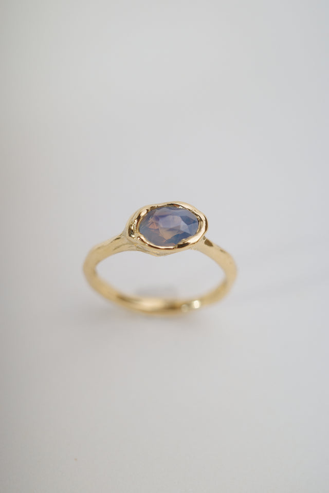 Blue/Pink Oval Sapphire + Band Set