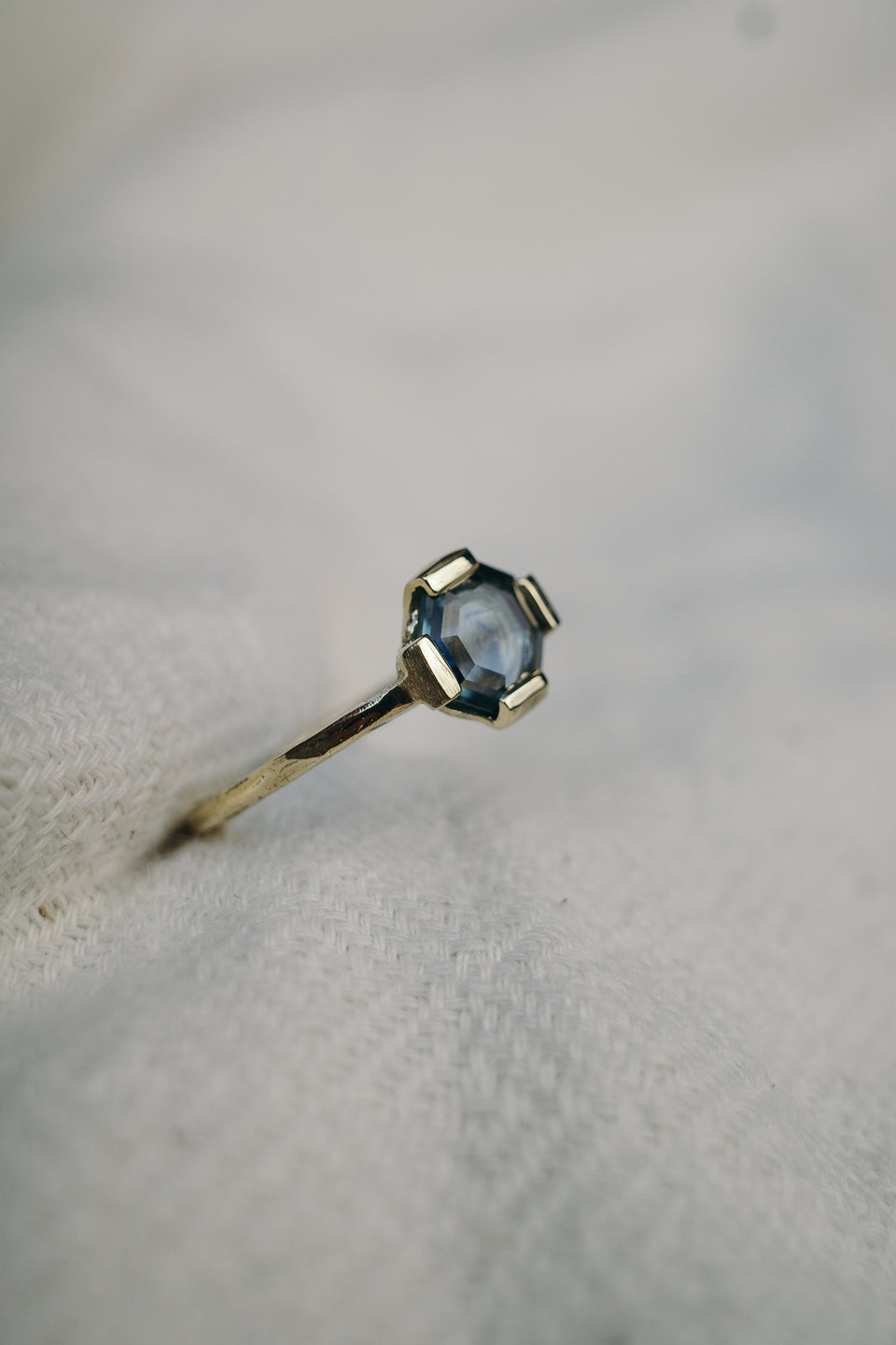 Open Bezel Octagonal Sapphire Ring
