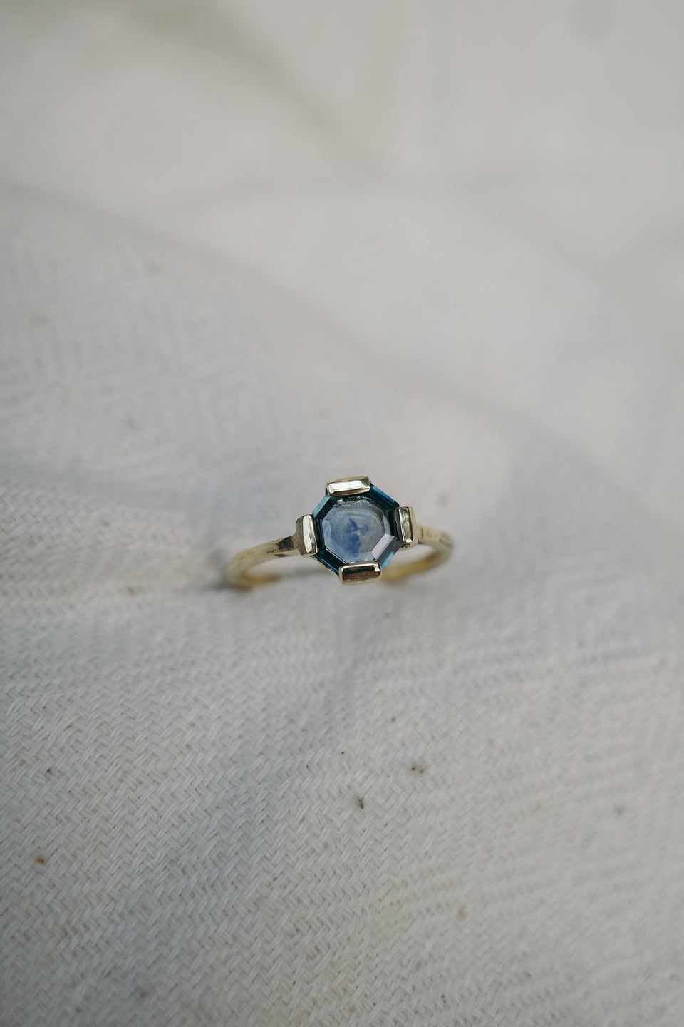 Open Bezel Octagonal Sapphire Ring