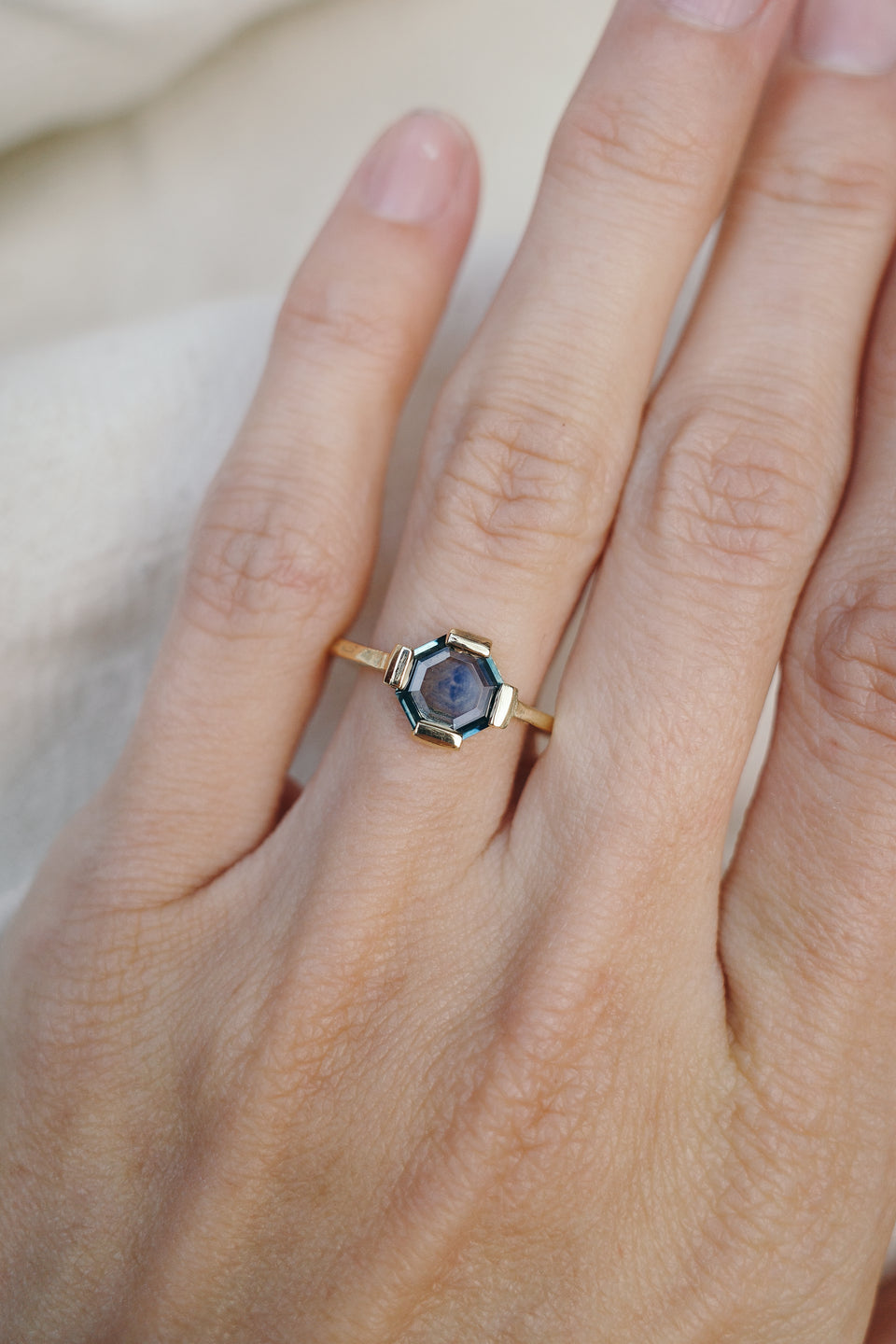 Open Bezel Octagonal Sapphire Ring