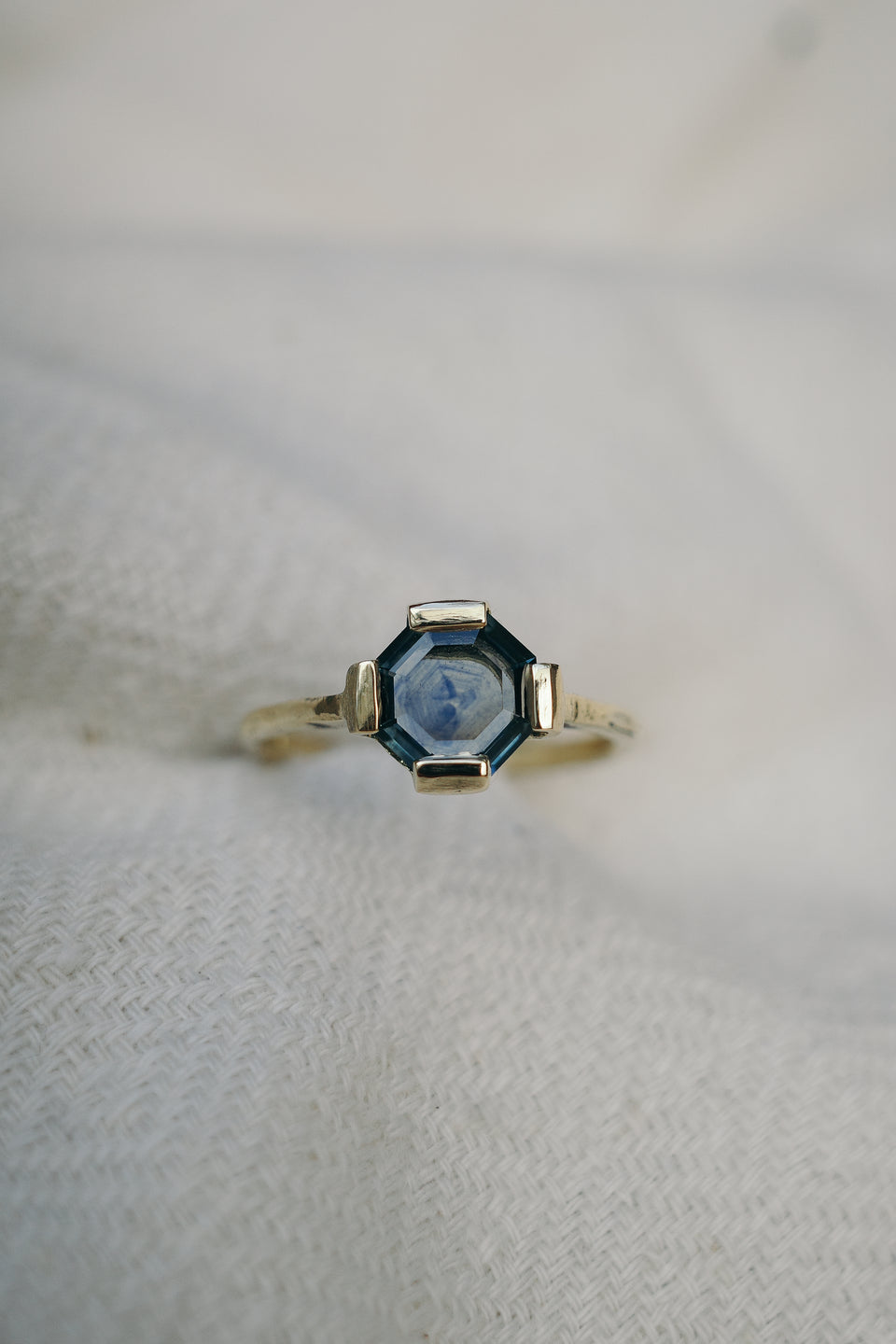 Open Bezel Octagonal Sapphire Ring