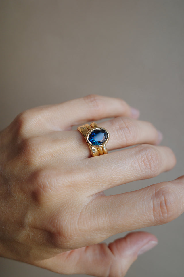Blue Molten Oval Sapphire Triple Band Set