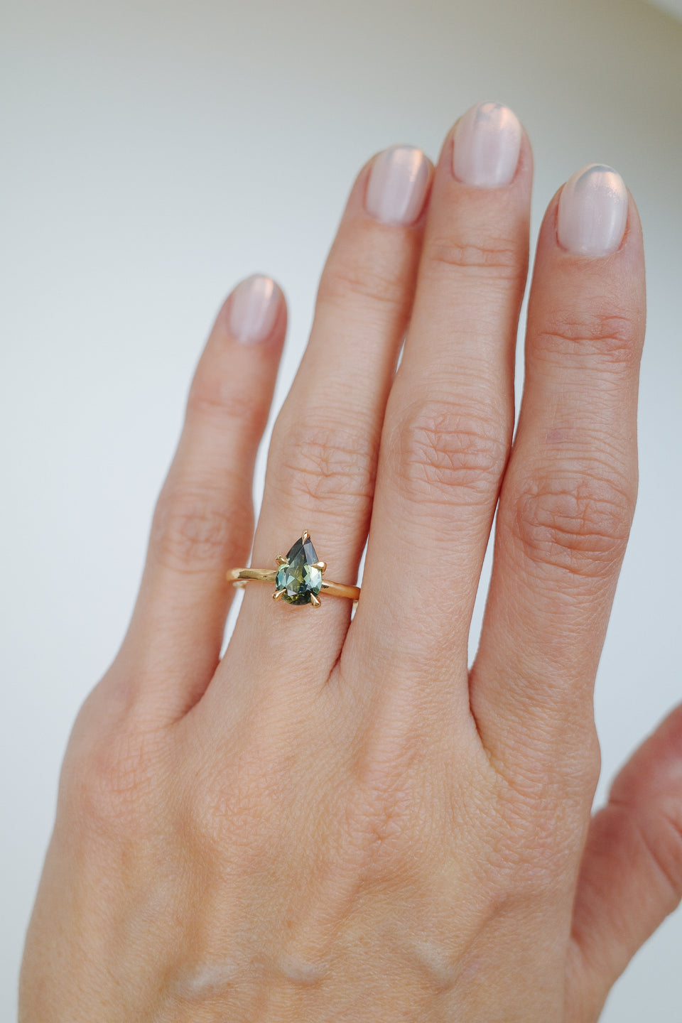 Green Pear Sapphire Solitaire