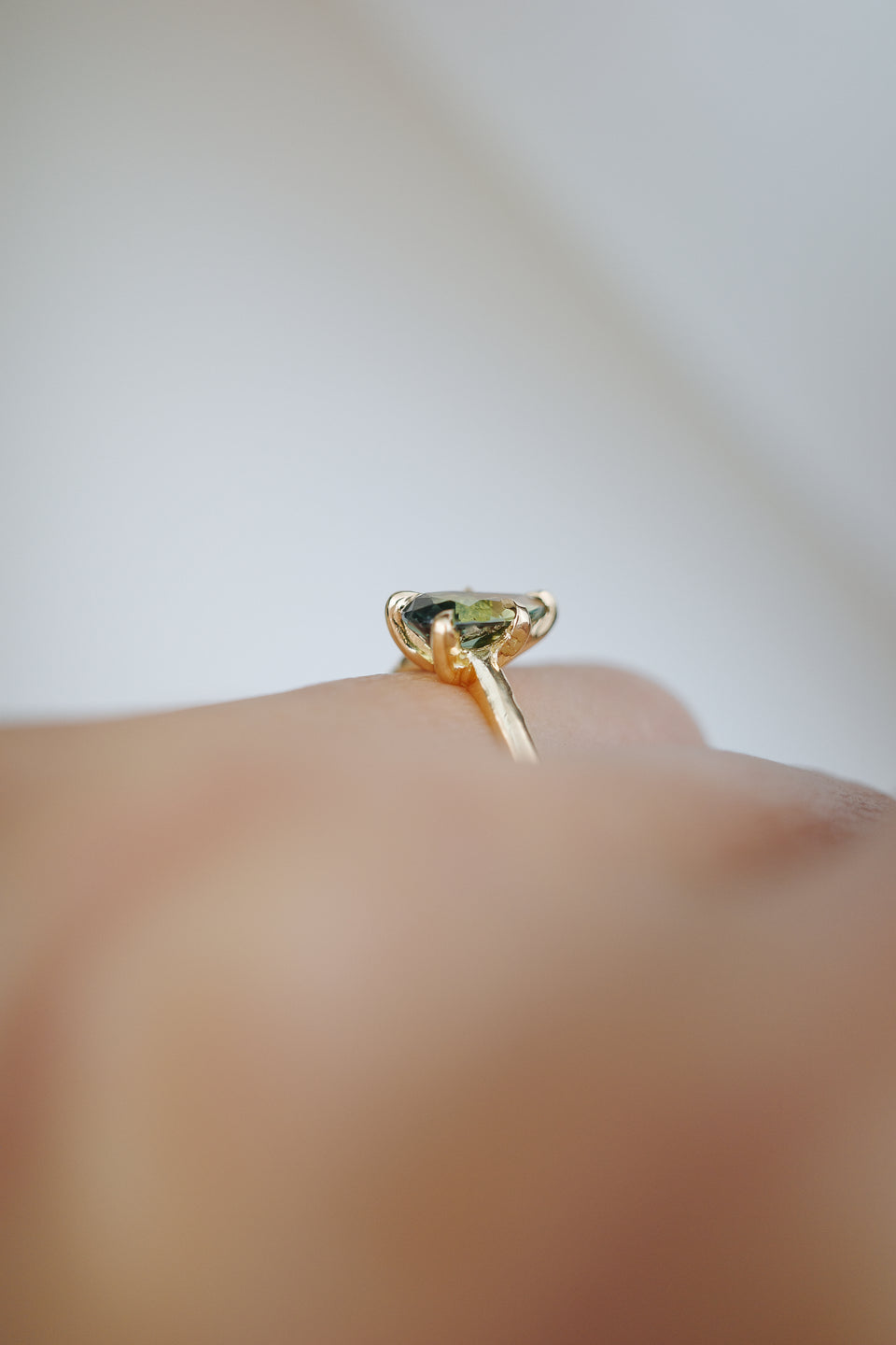 Green Pear Sapphire Solitaire