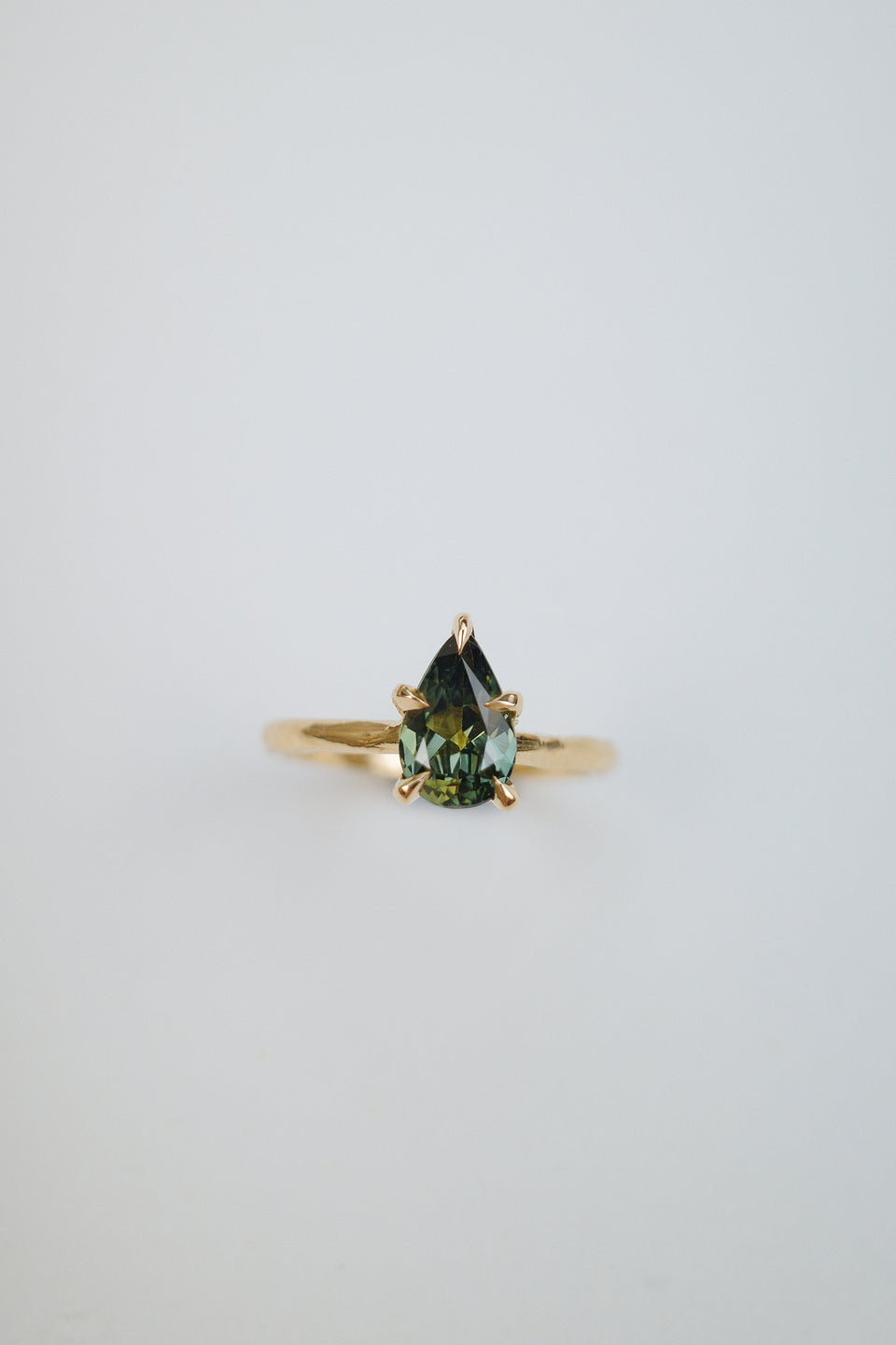 Green Pear Sapphire Solitaire