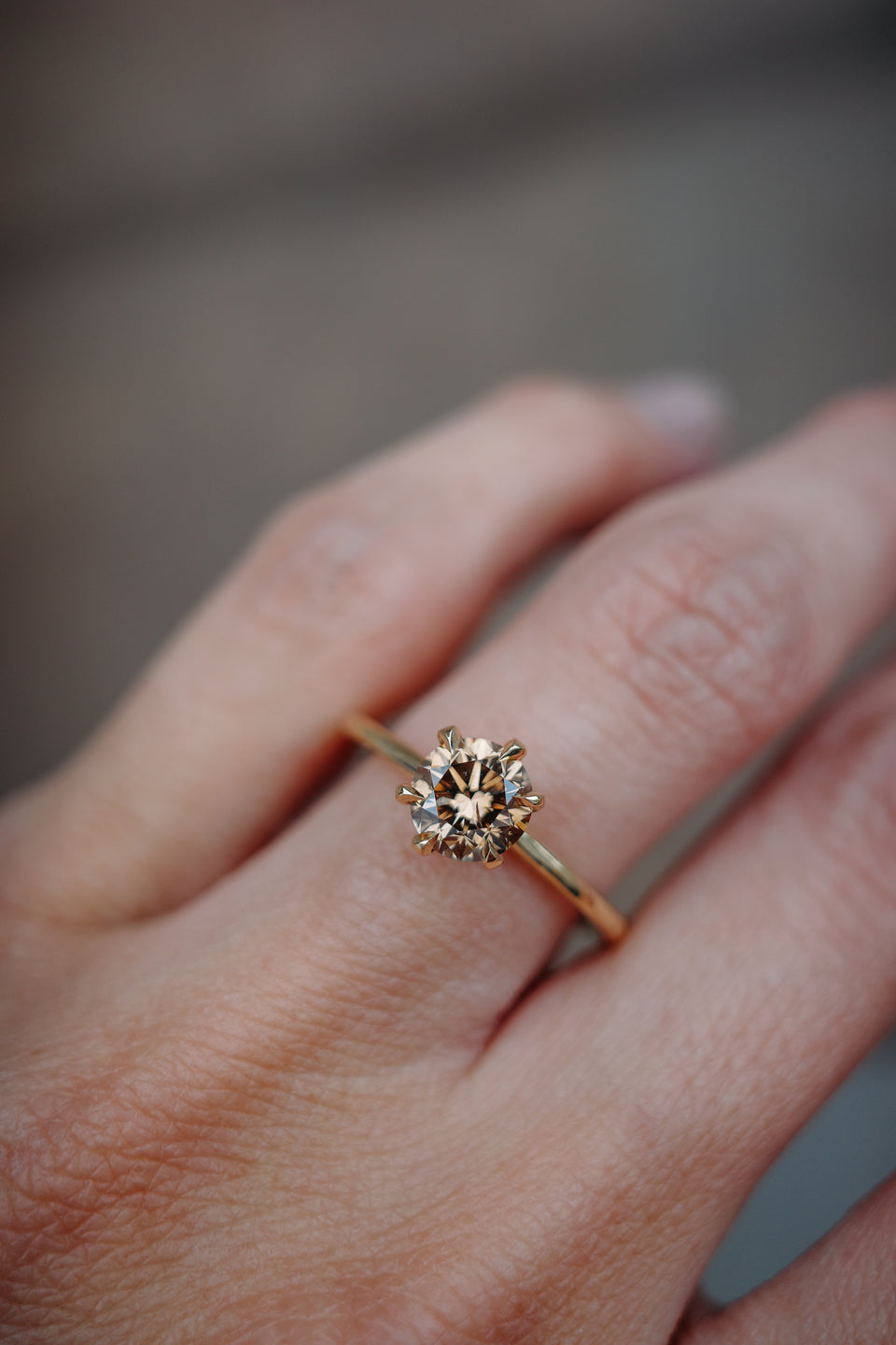 Six Prong Solitaire with Champagne Diamond