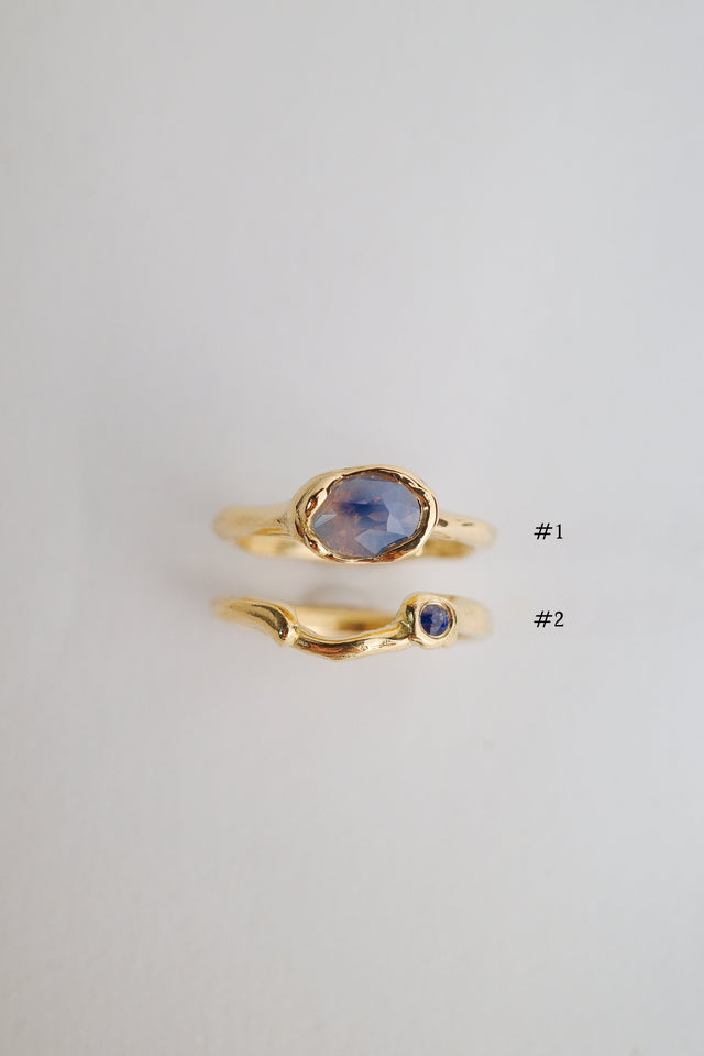 Blue/Pink Oval Sapphire + Band Set