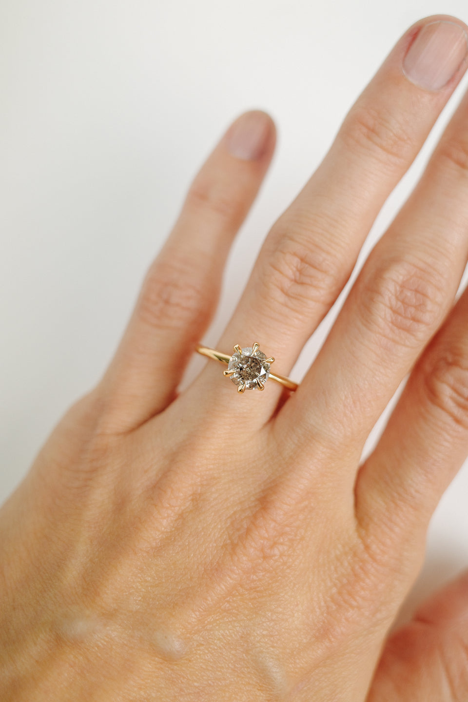 Salt + Pepper Six Prong Diamond Solitaire