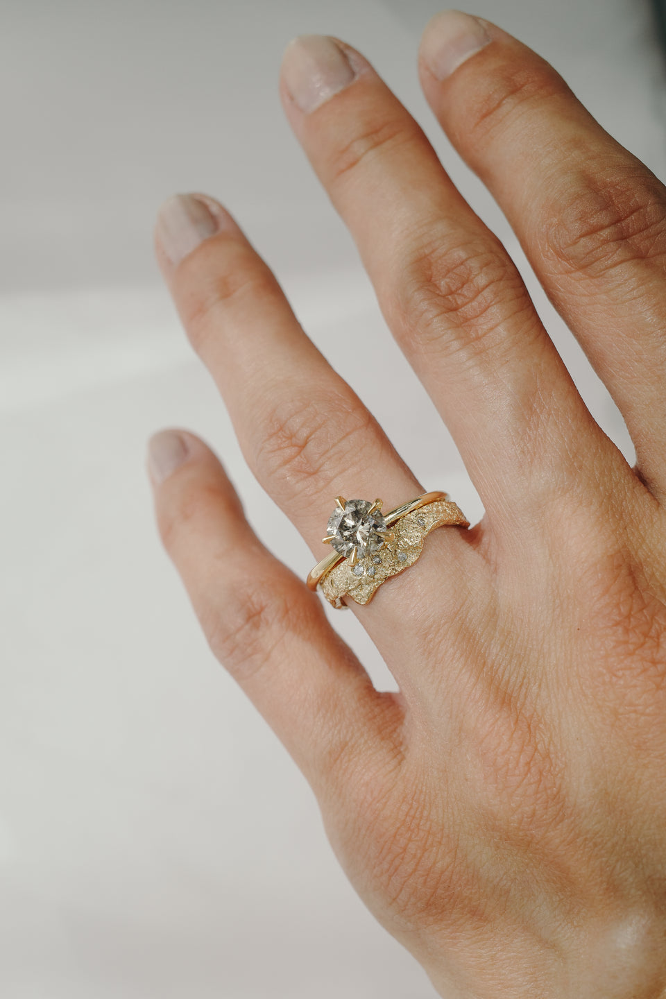 Sandstone Wrap Band in Fairmined Gold with Salt + Pepper Diamonds