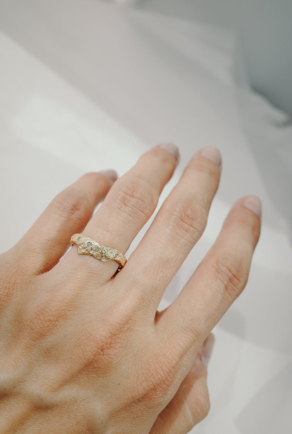 Sandstone Wrap Band in Fairmined Gold with Salt + Pepper Diamonds