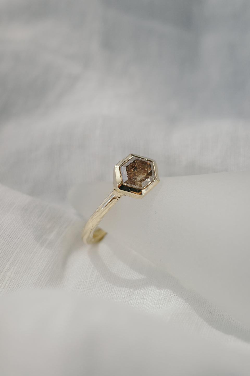 Champagne Hexagonal Diamond + Bezel Ring