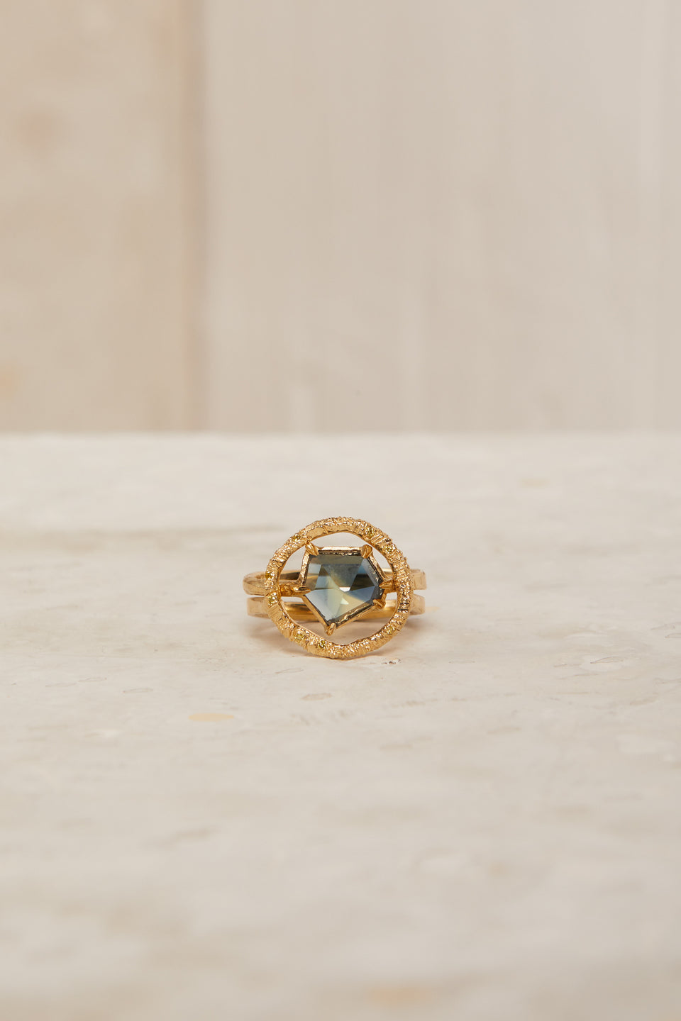 Sapphire + Diamond Halo Ring Pair