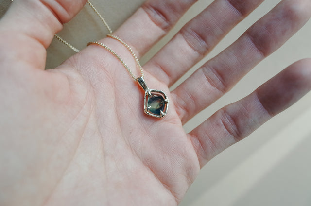 Floating Sapphire Slice Necklace