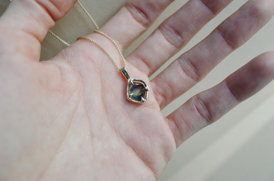 Floating Sapphire Slice Necklace