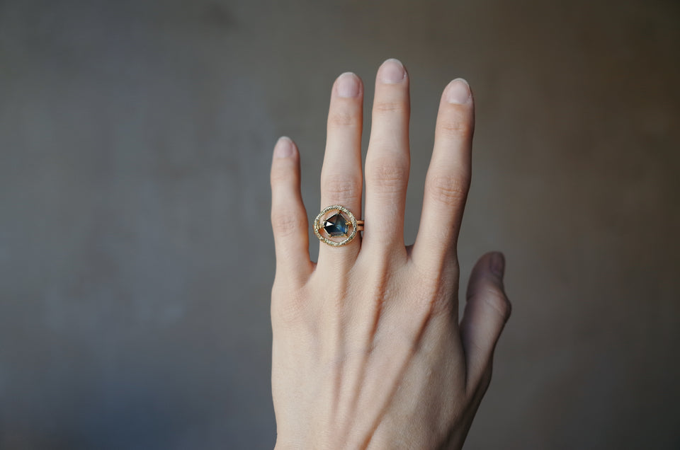 Sapphire + Diamond Halo Ring Pair