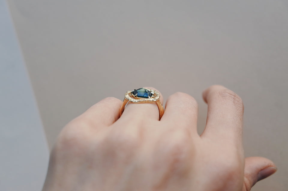 Sapphire + Diamond Halo Ring Pair