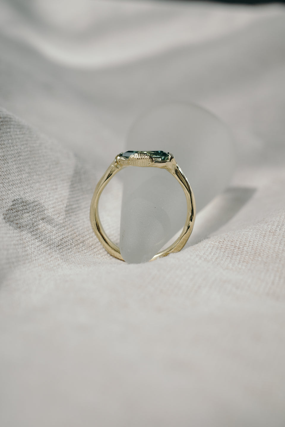 Green Portrait Cut Sapphire Ring