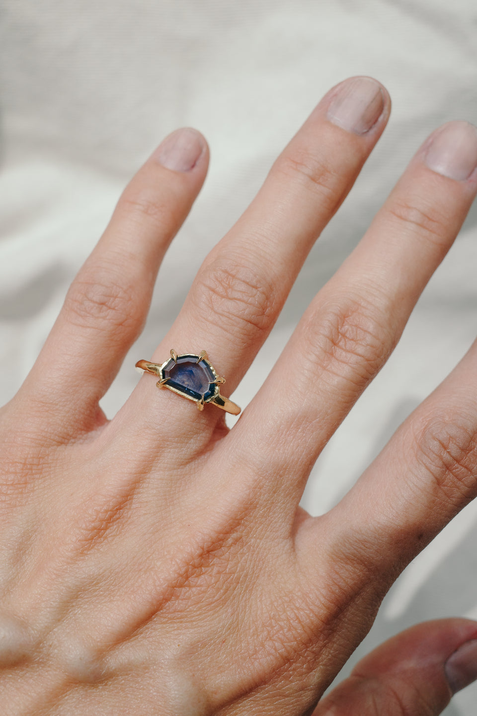 Blue Nonagon Sapphire Ring