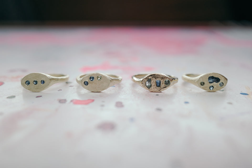 Raw Silver + Gold Tableau Signet Rings