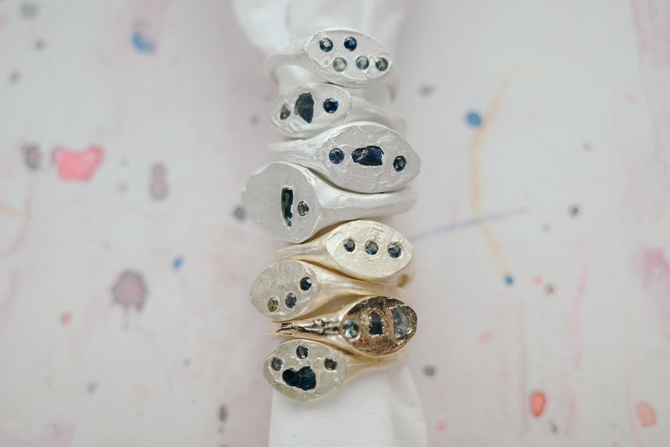Raw Silver + Gold Tableau Signet Rings